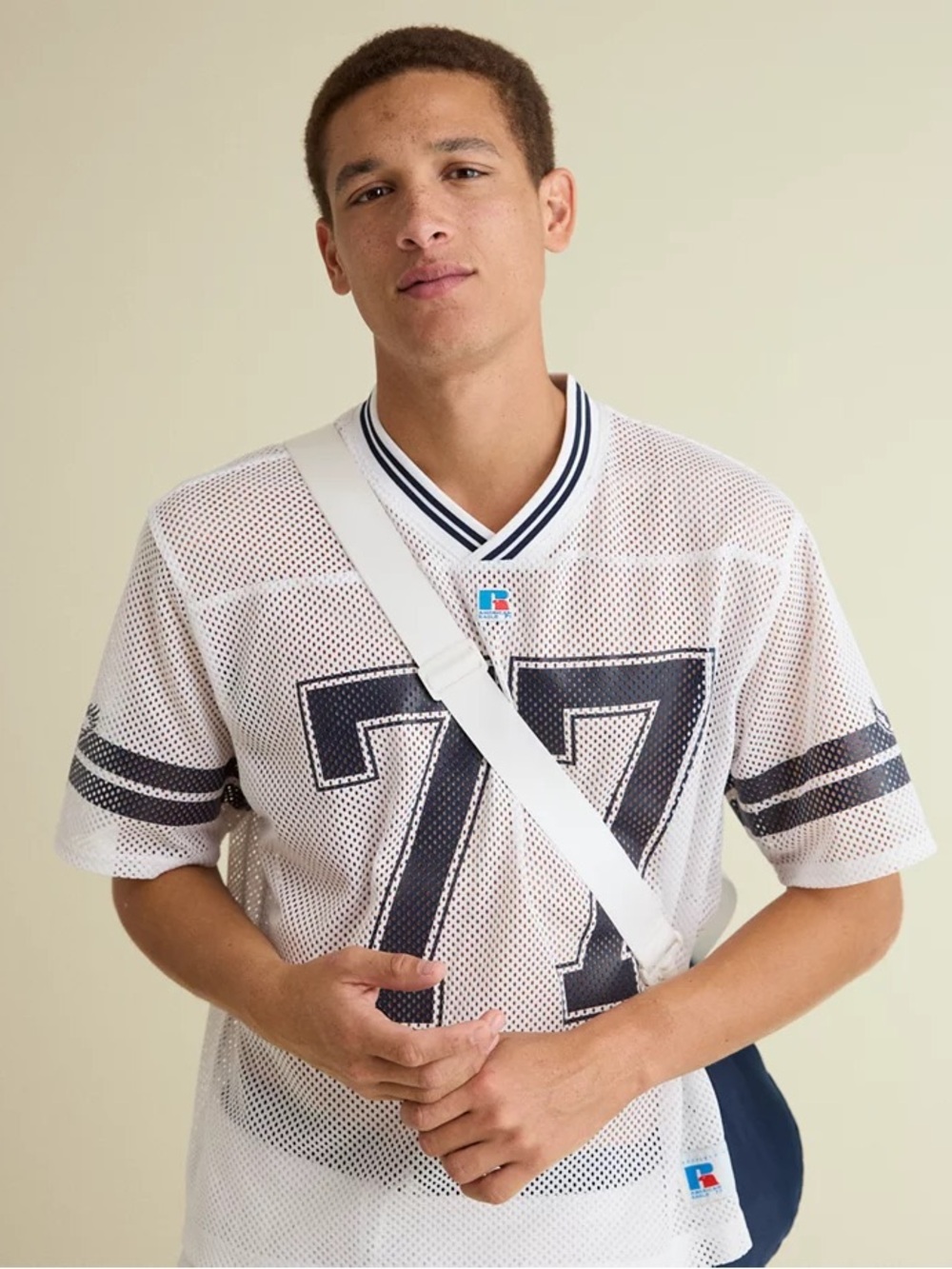 American Eagle 🦅 Mesh Football Jersey Shirt in White with Navy Accents